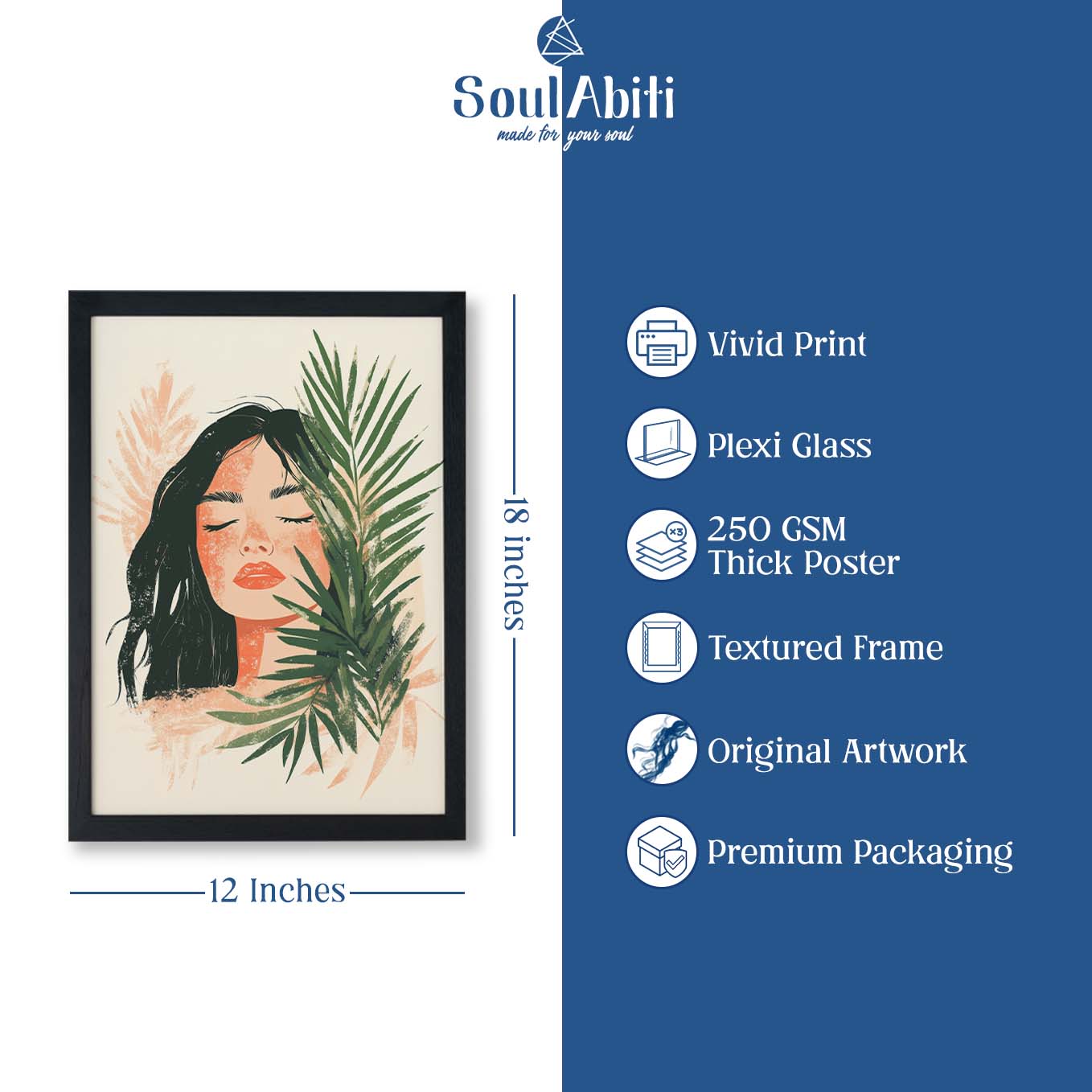 Modern Framed Set of 4 - Portrait Tropical Boho wall art (12x18 inches, black frame, Plexi-glass) - Ready to hang Home Decor for Living Room, Bedroom or Office
