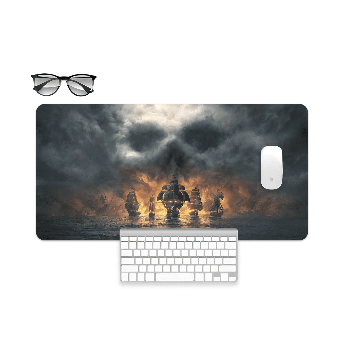 Skull and Bones Mouse Pad - 23.6 x 11 Inches Desk Pad - Gaming and Workstation Mat for Pirate Ship Fans - Non-Slip Rubber Base - Smooth Surface for Precise Control Brand: SoulAbiti