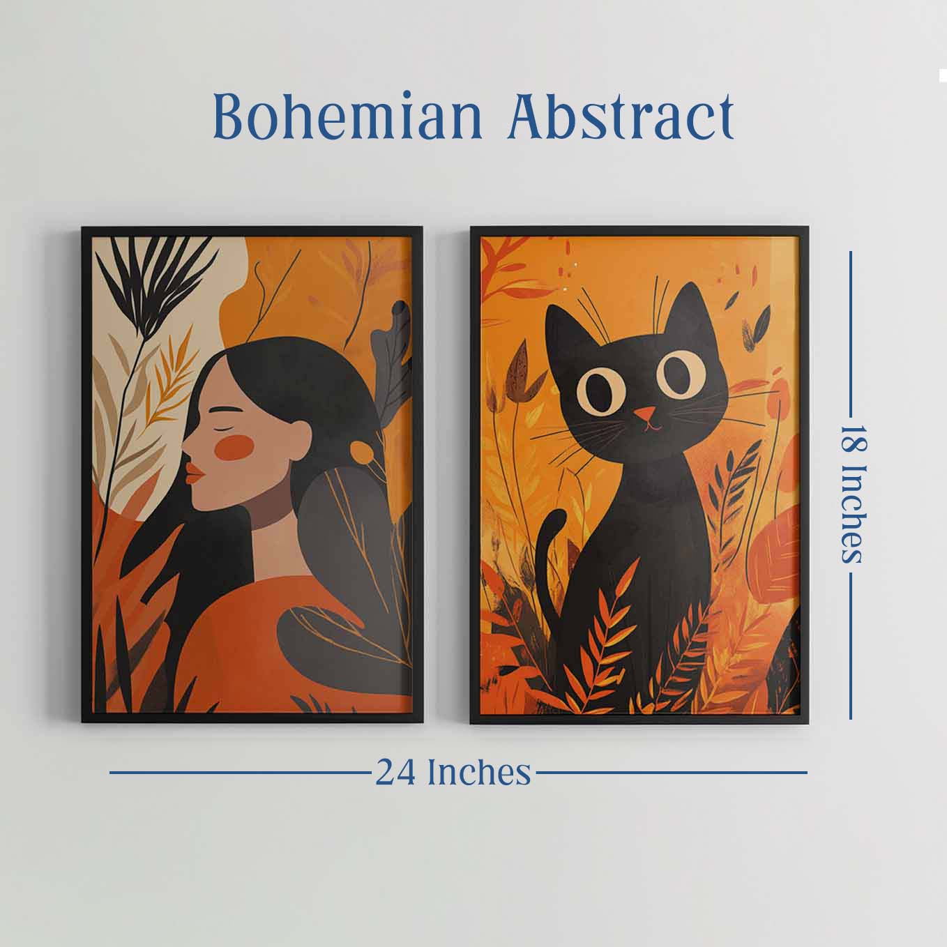 Autumn Whimsy Illustration - Woman & Black Cat Art Prints | Cozy Fall Decor for Living Room, Bedroom & Office