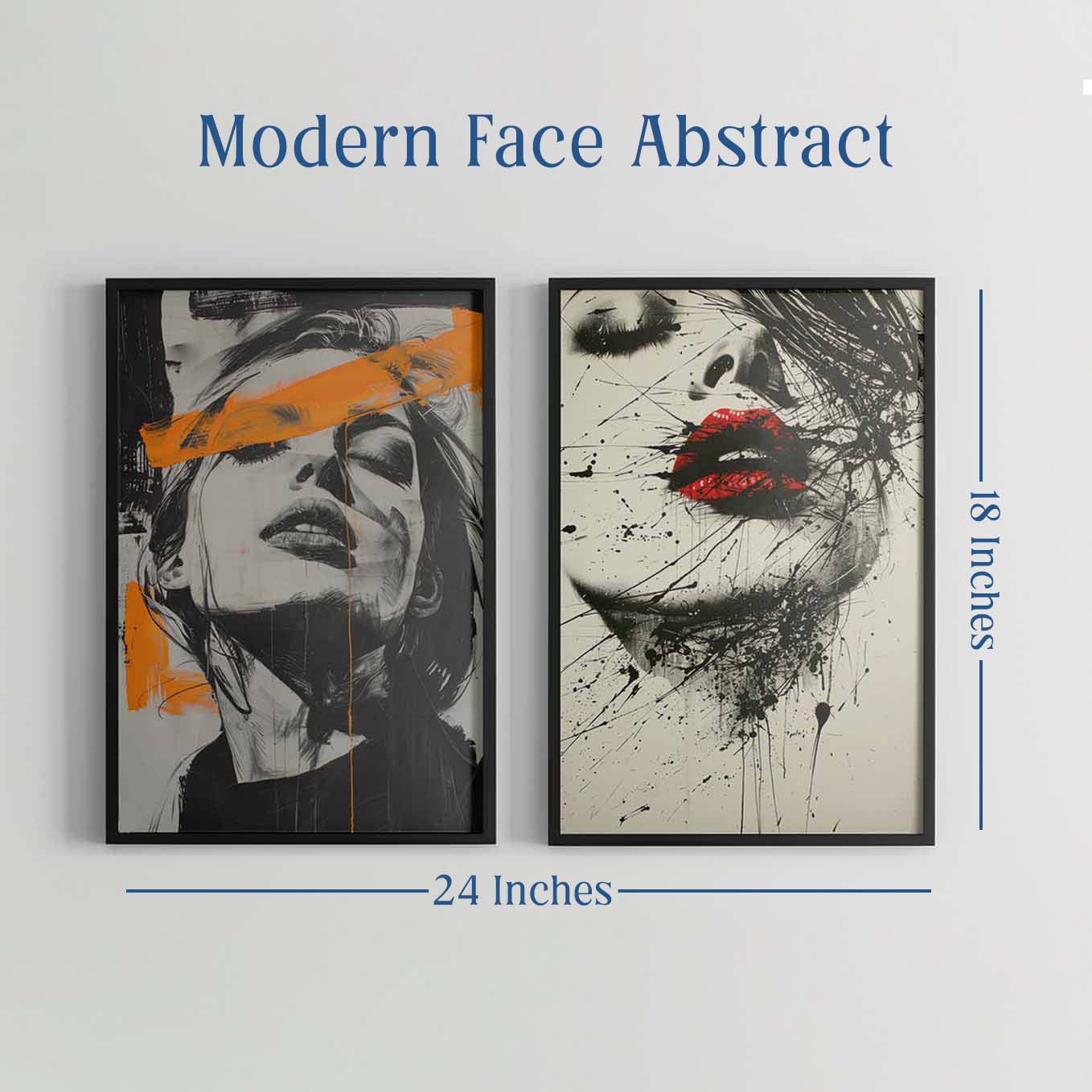 Edgy Portrait Expressionist Art - Set of 2 Black & White Prints | Bold Abstract Faces with Modern Brushstrokes