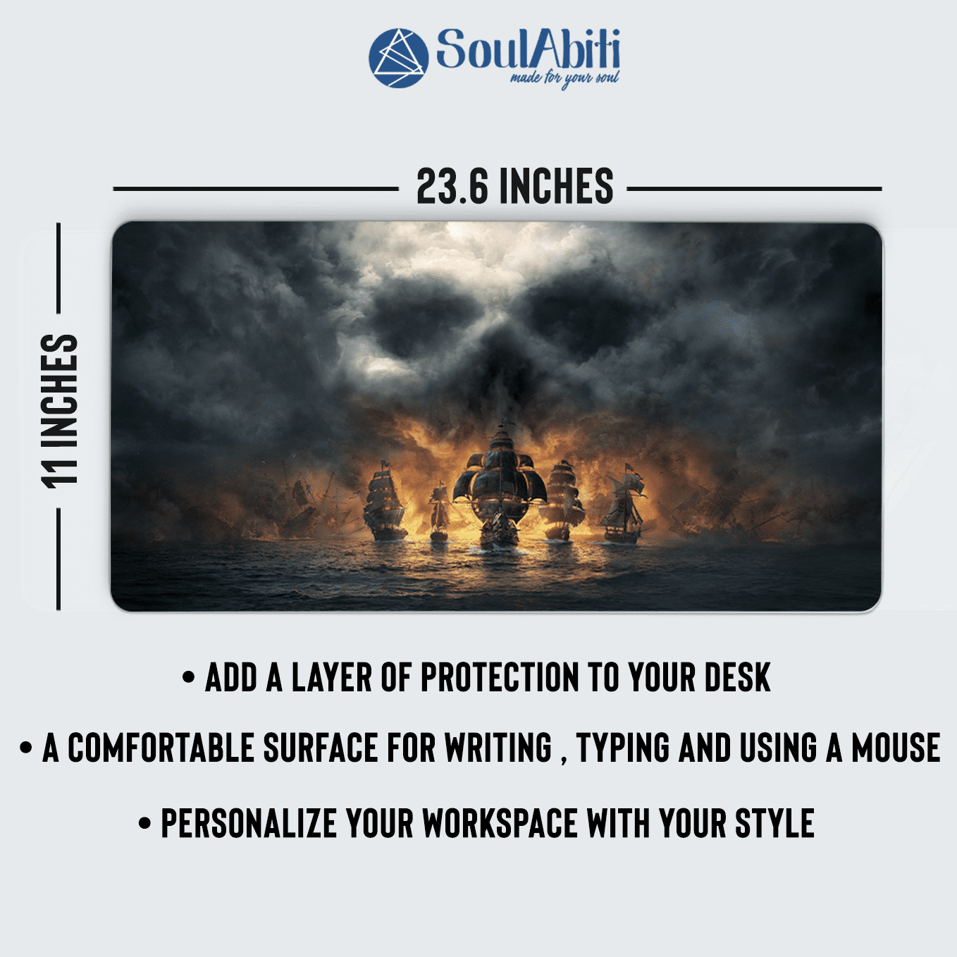 Skull and Bones Mouse Pad - 23.6 x 11 Inches Desk Pad - Gaming and Workstation Mat for Pirate Ship Fans - Non-Slip Rubber Base - Smooth Surface for Precise Control Brand: SoulAbiti
