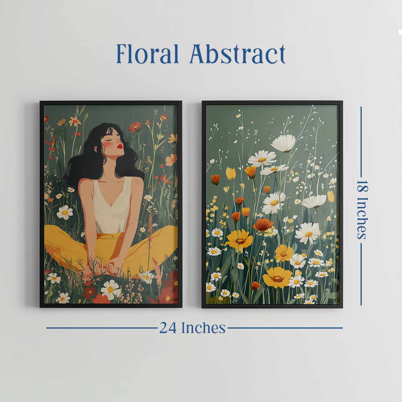 Soft Feminine Aesthetic Wall Art - Set of 2 Framed Prints | Delicate Floral & Hands Illustration in Pastel Tones
