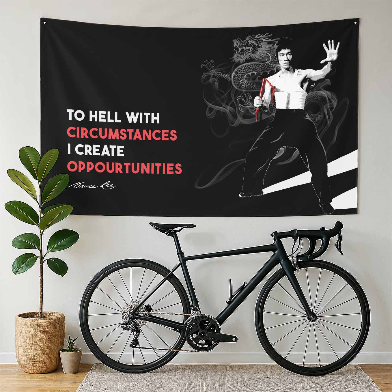 Bruce Lee Motivational Tapestry - 73x43 Inches Inspirational Wall Hanging, Premium Polyester Fabric, Vivid Print, Machine Washable, Durable and Lightweight for Gym, Office, or Home Décor