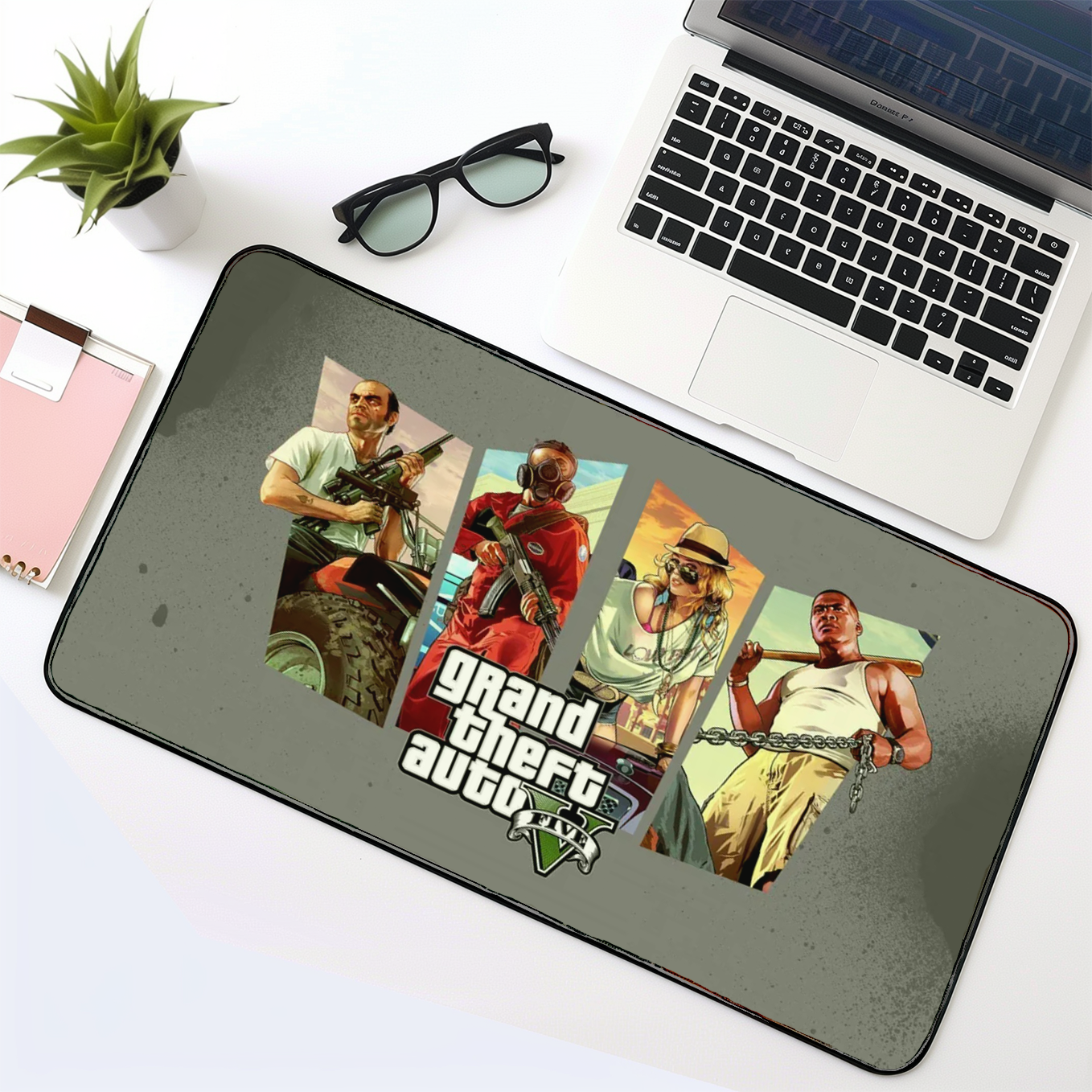 Grand Theft Auto V Art Mouse Pad - 23.6 x 11 Inches Desk Pad - Gaming and Workstation Mat for Action Fans - Non-Slip Rubber Base - Smooth Surface for Precise Control