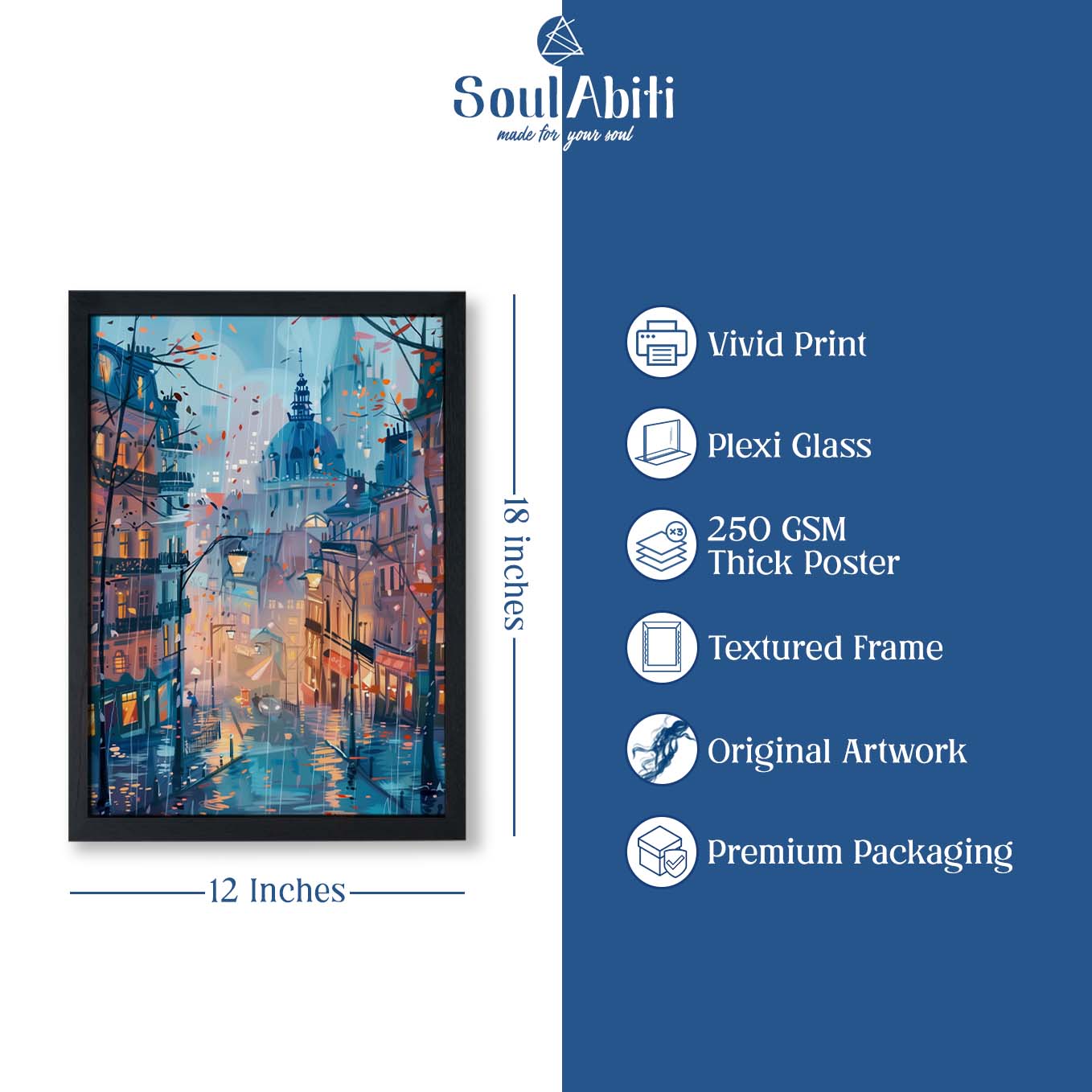 Romantic Rainy Street Art - Set of 2 Framed Cityscape Prints | Couple Under Umbrella & Paris Street Scene