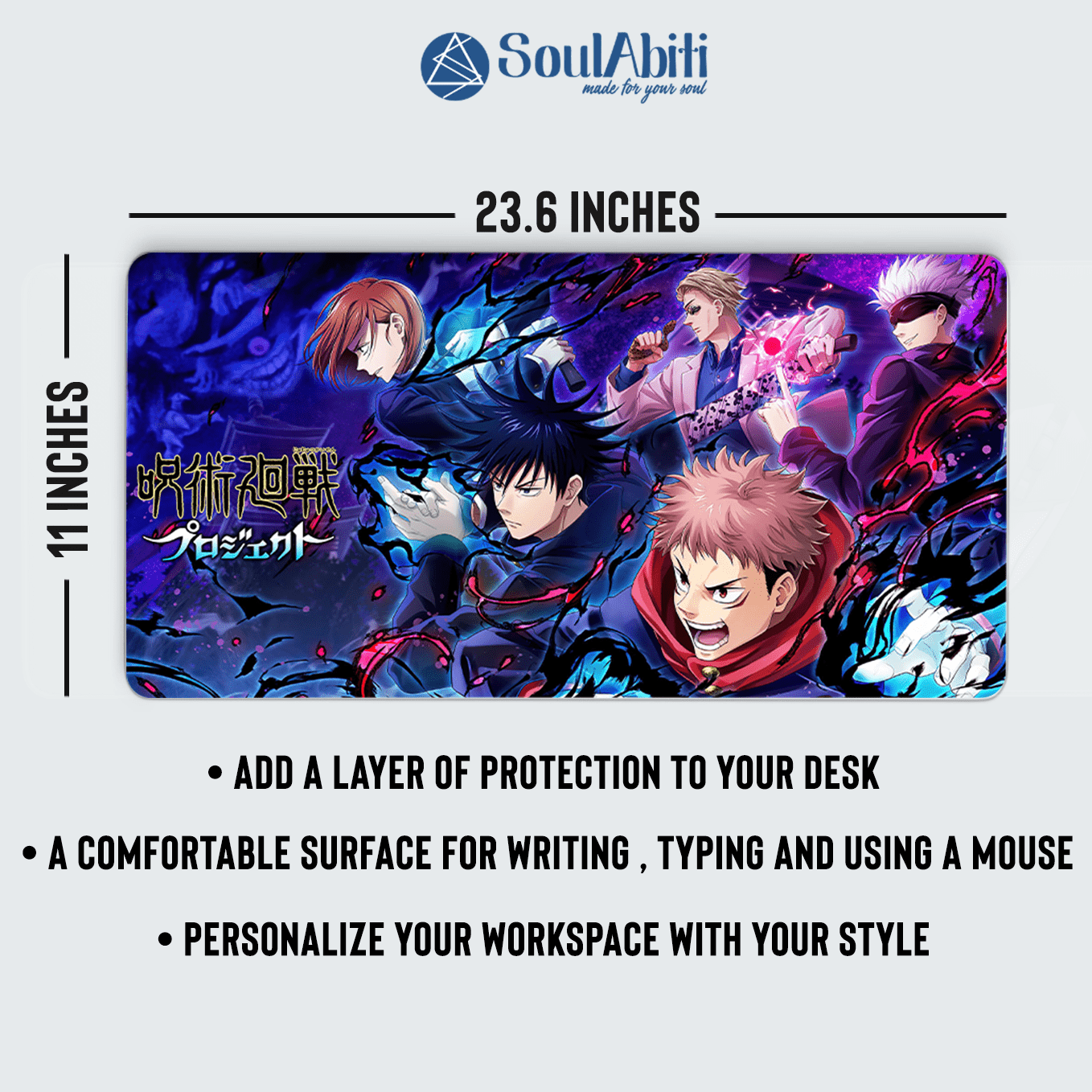 Jujutsu Kaisen Mouse Pad - 23.6 x 11 Inches Desk Pad - Gaming and Workstation Mat for Sorcery Fight Fans - Non-Slip Rubber Base - Smooth Surface for Precise Control