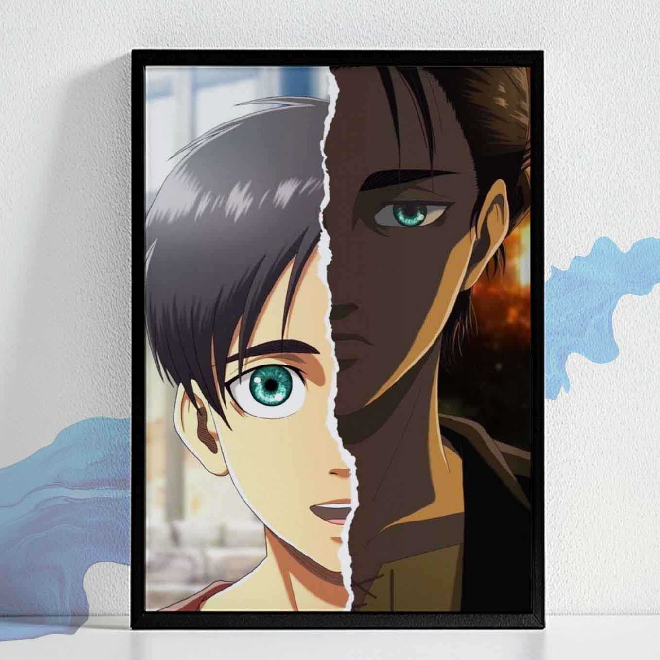 Attack on Titan Eren Yeager soul's growth Poster anime framed (13x19-Inch, Plexi-Glass, Textured Frame)