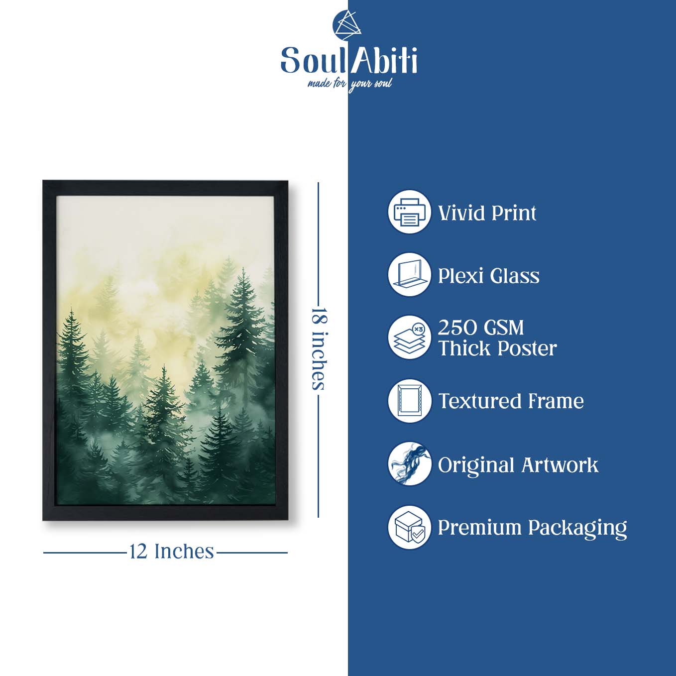 Misty Forest Watercolor Wall Art - Set of 2 Framed Prints | Tranquil Green & Golden Pine Trees | Nature-Inspired Home & Office Decor