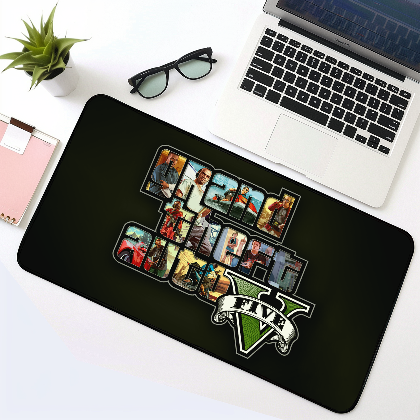 Grand Theft Auto V Logo Art Mouse Pad - 23.6 x 11 Inches Desk Pad - Gaming and Workstation Mat for Action Games Fans - Non-Slip Rubber Base - Smooth Surface for Precise Control