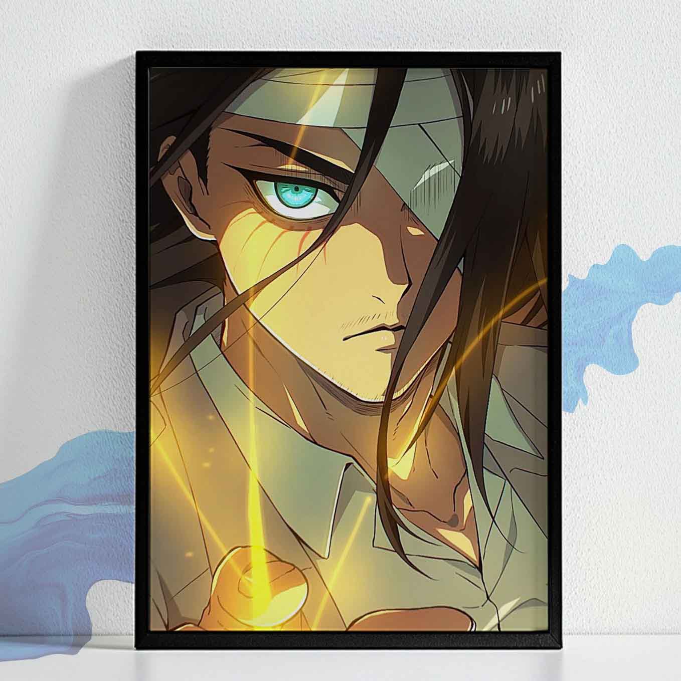 Attack on Titan Eren Transformation Poster framed (13x19-Inch, Plexi-Glass, Textured Frame)