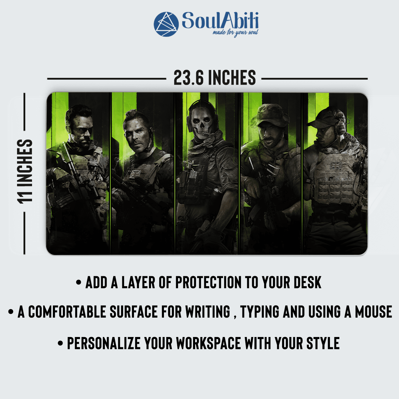 Modern Warfare 2 Task Force Art Mouse Pad - 23.6 x 11 Inches Desk Pad - Gaming and Workstation Mat for Call of Duty Fans - Non-Slip Rubber Base - Smooth Surface for Precise Control