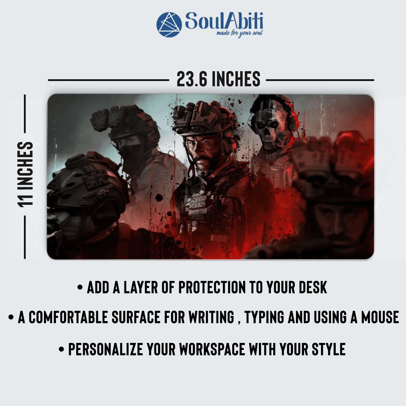 Modern Warfare 3 Captain Price Art Mouse Pad - 23.6 x 11 Inches Desk Pad - Gaming and Workstation Mat for Call of Duty Fans - Non-Slip Rubber Base - Smooth Surface for Precise Control