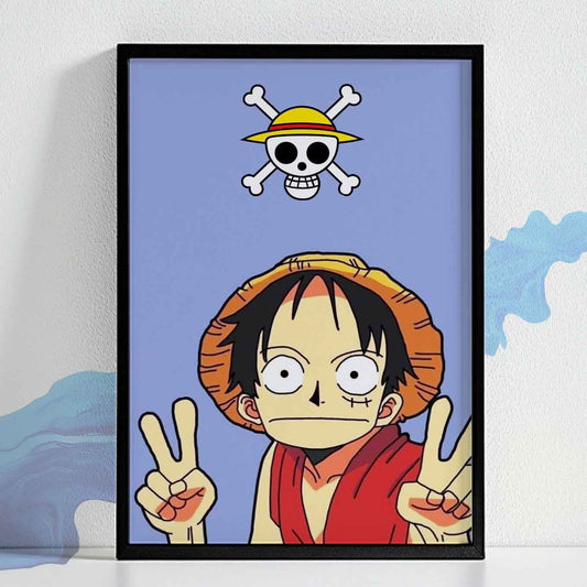 One Piece Funny Luffy Poster Art Framed (13x19-Inches, Plexi Glass)