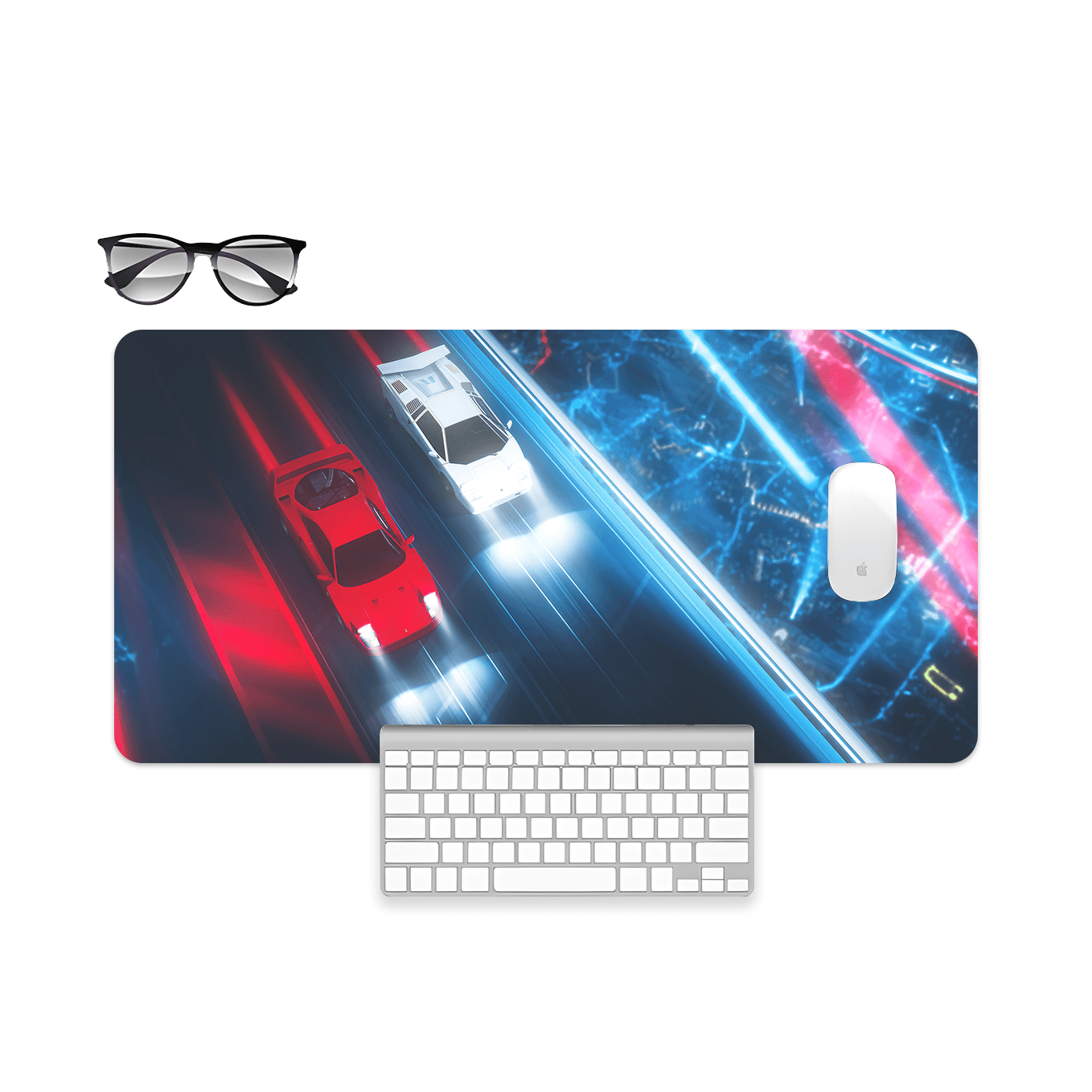 Neon Car Night Lights in The City Art Mouse Pad - 23.6 x 11 Inches Desk Pad - Gaming and Workstation Mat for Car Enthusiasts - Non-Slip Rubber Base - Smooth Surface for Precise Control