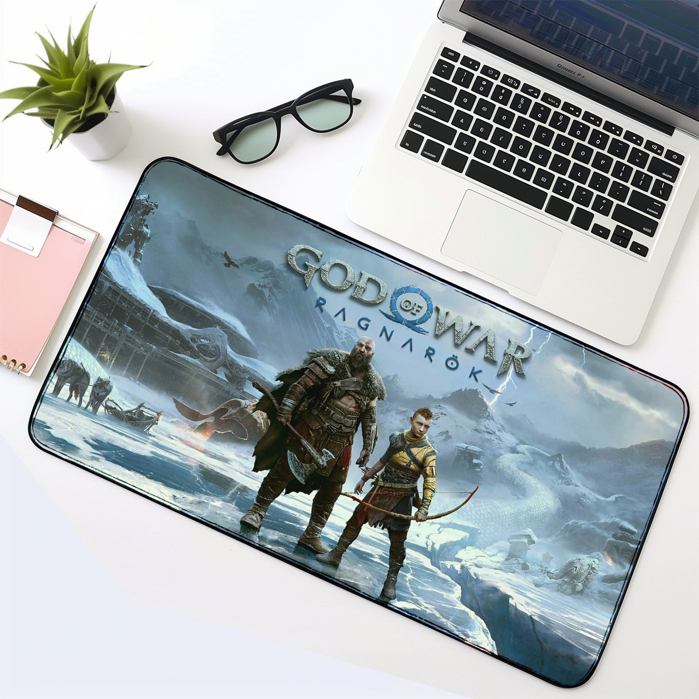 God of War Ragnarok Art Mouse Pad - 23.6 x 11 Inches Desk Pad - Gaming and Workstation Mat for Norse Mythology Fans - Non-Slip Rubber Base - Smooth Surface for Precise Control