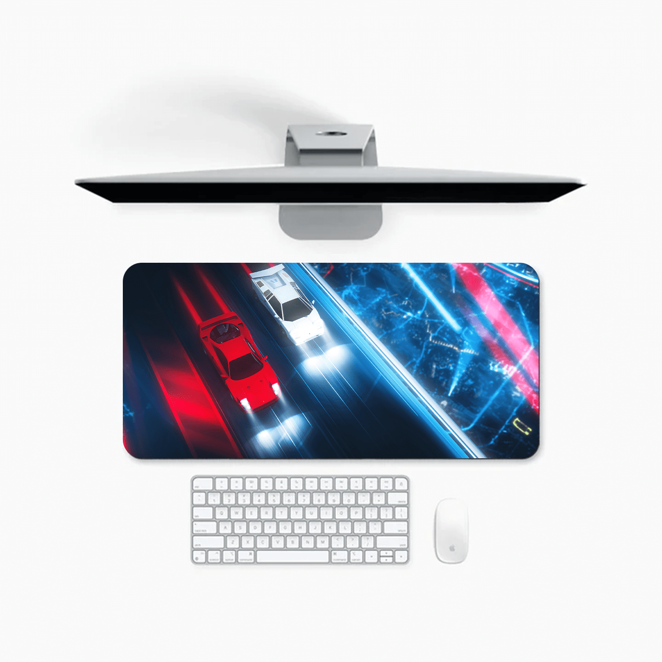 Neon Car Night Lights in The City Art Mouse Pad - 23.6 x 11 Inches Desk Pad - Gaming and Workstation Mat for Car Enthusiasts - Non-Slip Rubber Base - Smooth Surface for Precise Control