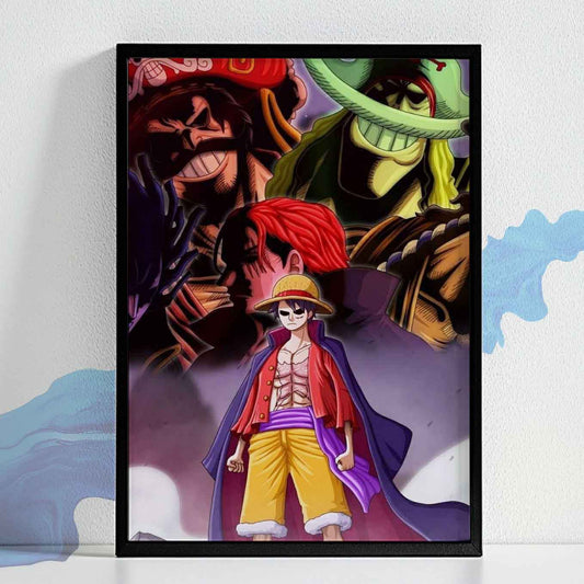One Piece The Pirate king Poster Art Framed (13x19 Inches, Plexi-Glass, Textured Frame)