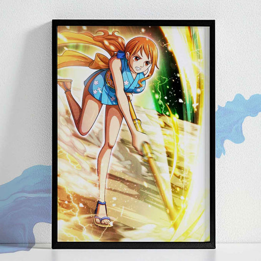 One Piece Nami Clima-Tact Poster Art Framed (13x19 Inches, Plexi-Glass, Textured Frame)