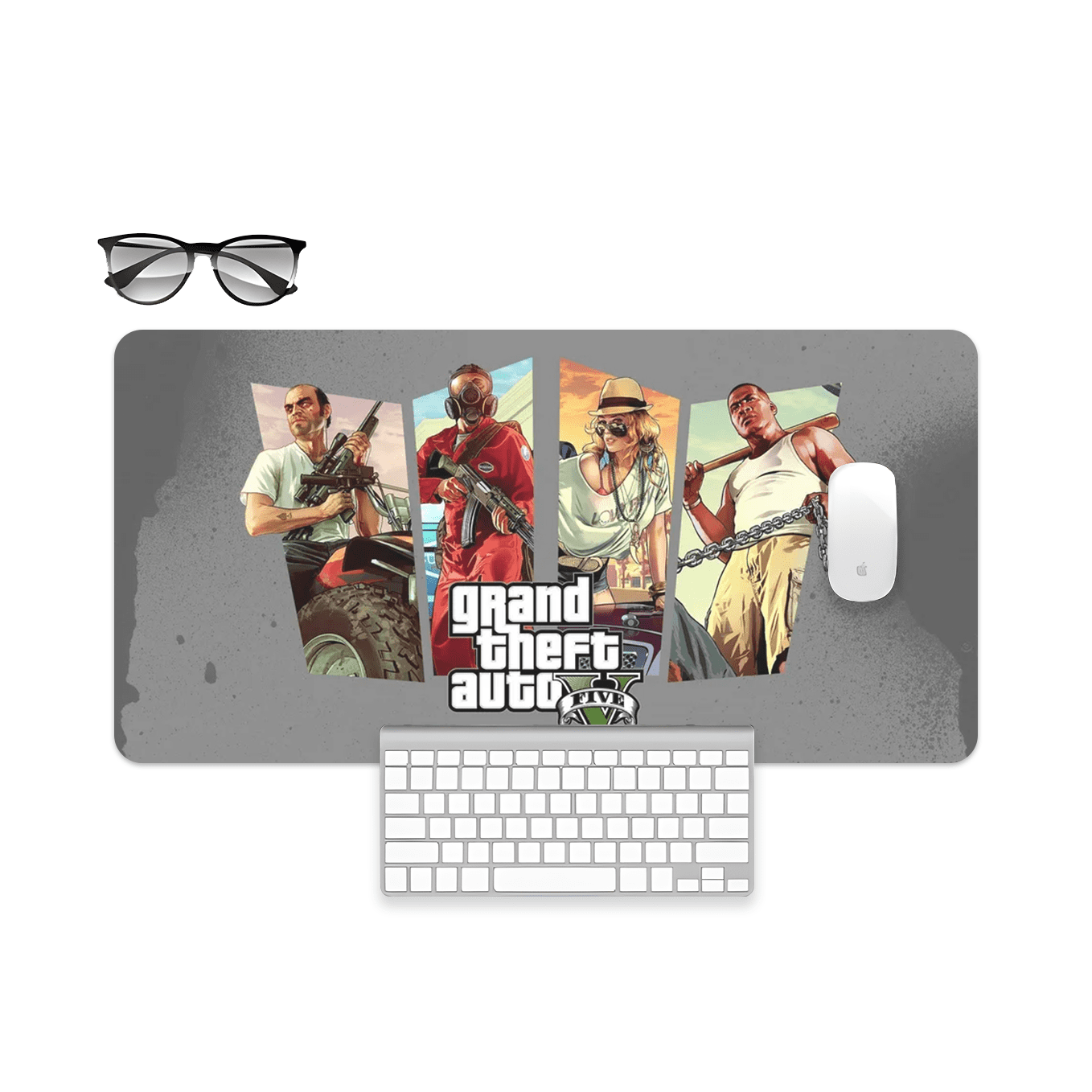 Grand Theft Auto V Art Mouse Pad - 23.6 x 11 Inches Desk Pad - Gaming and Workstation Mat for Action Fans - Non-Slip Rubber Base - Smooth Surface for Precise Control