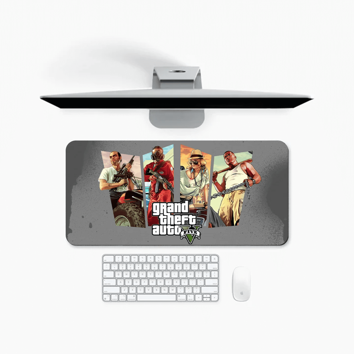 Grand Theft Auto V Art Mouse Pad - 23.6 x 11 Inches Desk Pad - Gaming and Workstation Mat for Action Fans - Non-Slip Rubber Base - Smooth Surface for Precise Control
