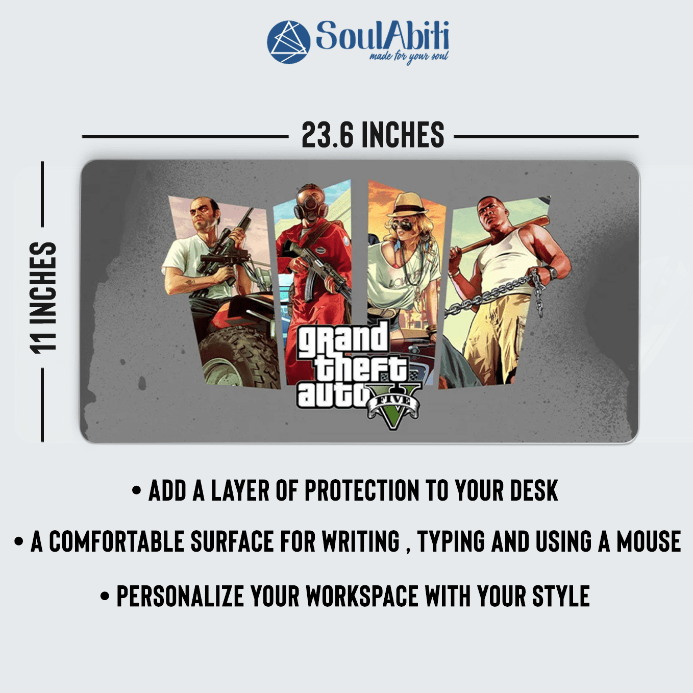 Grand Theft Auto V Art Mouse Pad - 23.6 x 11 Inches Desk Pad - Gaming and Workstation Mat for Action Fans - Non-Slip Rubber Base - Smooth Surface for Precise Control
