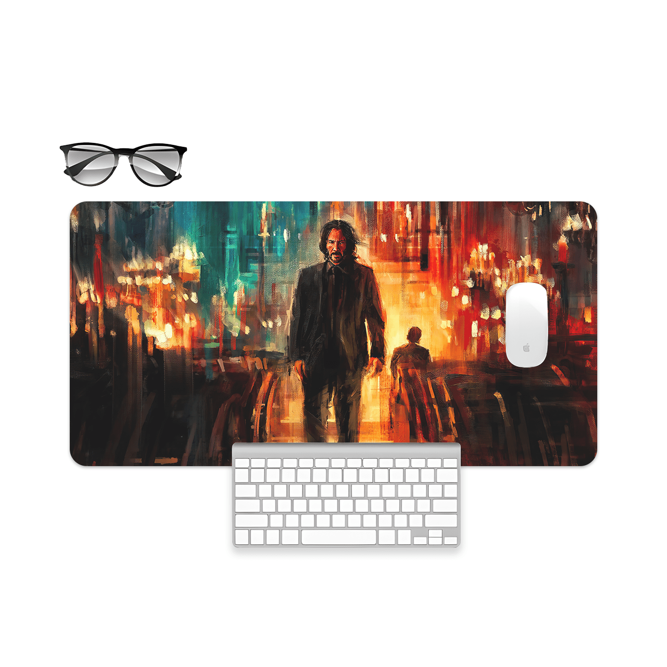 John Wick in The Church Art Mouse Pad - 23.6 x 11 Inches Desk Pad - Gaming and Workstation Mat for Action Fans - Non-Slip Rubber Base - Smooth Surface for Precise Control