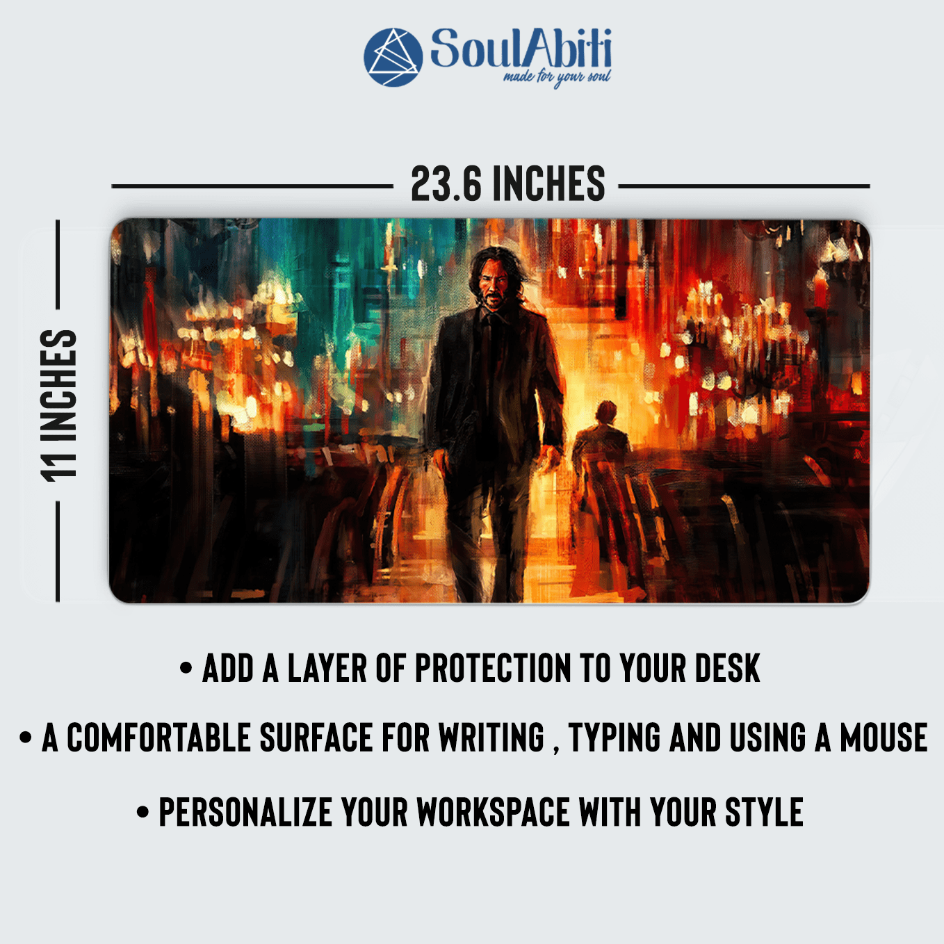 John Wick in The Church Art Mouse Pad - 23.6 x 11 Inches Desk Pad - Gaming and Workstation Mat for Action Fans - Non-Slip Rubber Base - Smooth Surface for Precise Control
