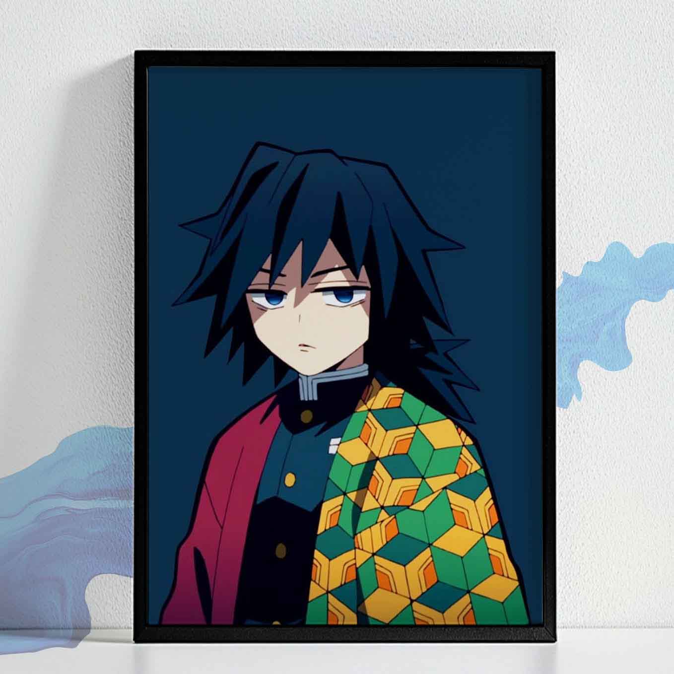 Demon Slayer Giyu Tomioka Poster art framed (13x19-Inches, Plexi Glass, Textured Frame)
