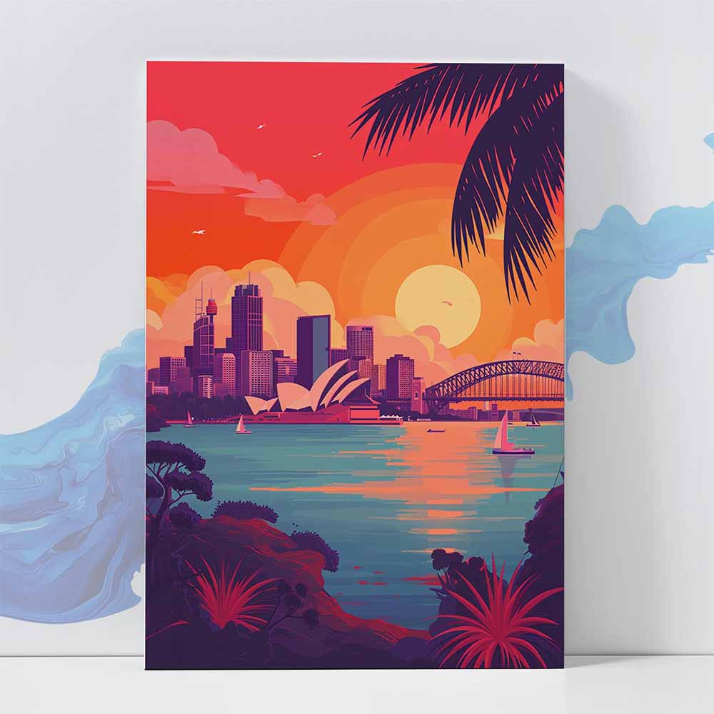 Sydney Opera House Sunset Poster - Australia Cityscape 370 GSM with Double Side Tape Ready to Stick Wall Decor