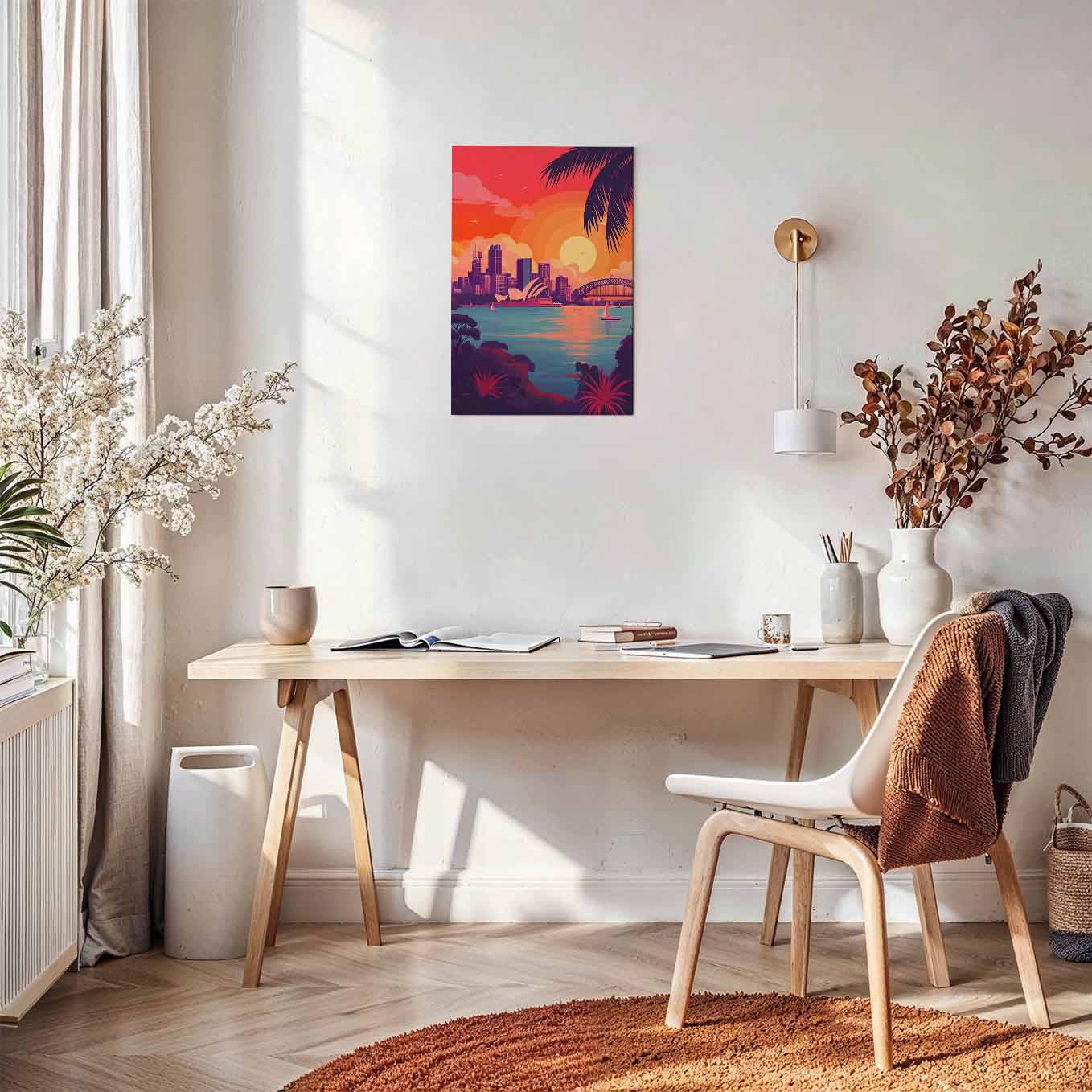 Sydney Opera House Sunset Poster - Australia Cityscape 370 GSM with Double Side Tape Ready to Stick Wall Decor