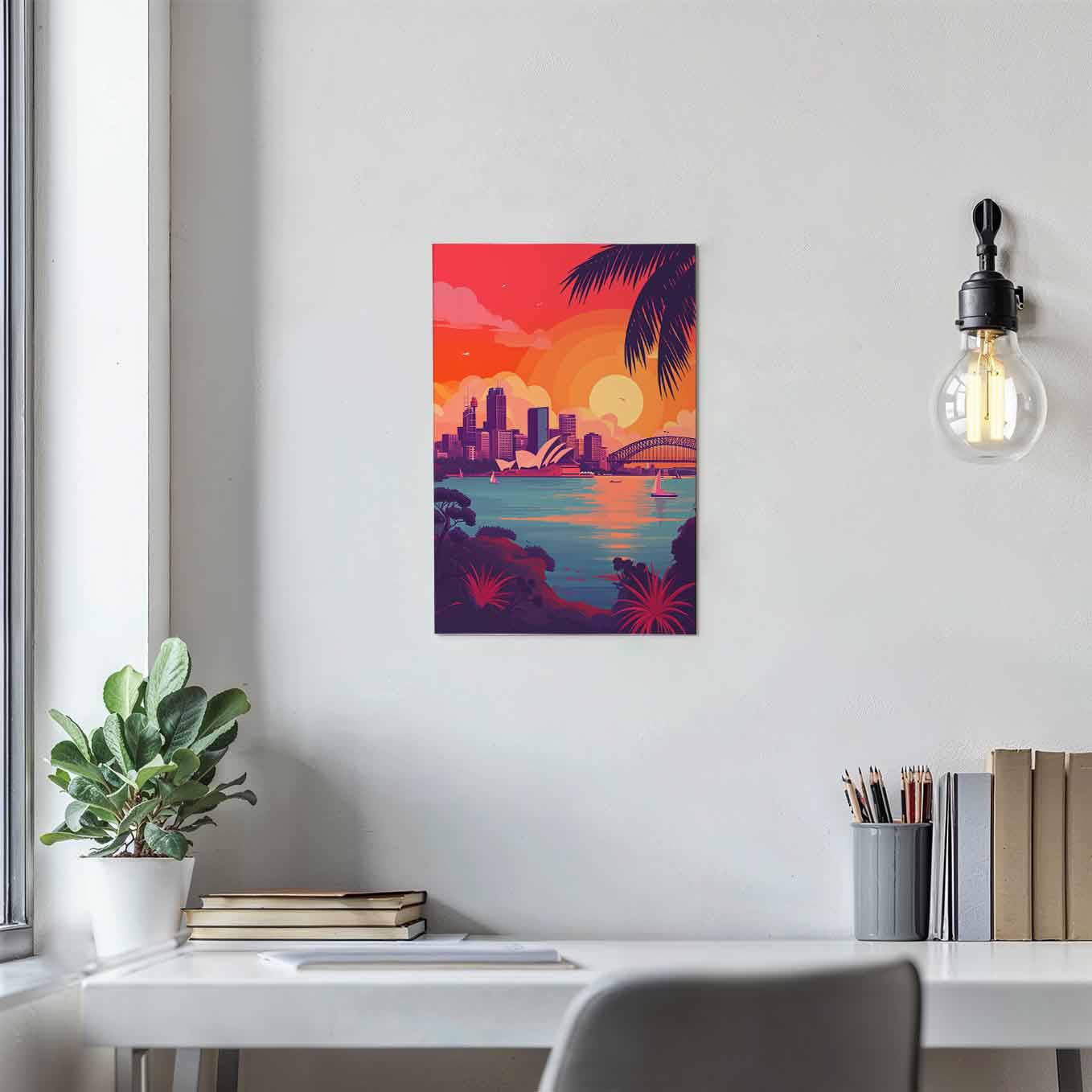 Sydney Opera House Sunset Poster - Australia Cityscape 370 GSM with Double Side Tape Ready to Stick Wall Decor