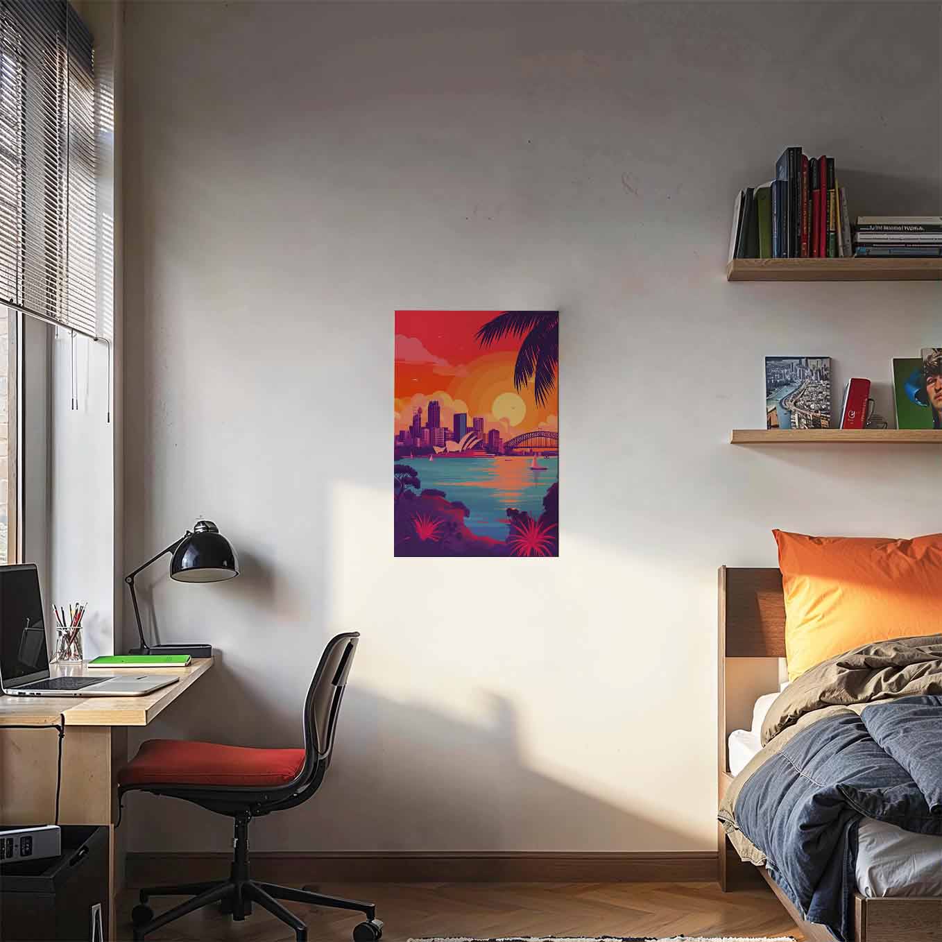 Sydney Opera House Sunset Poster - Australia Cityscape 370 GSM with Double Side Tape Ready to Stick Wall Decor