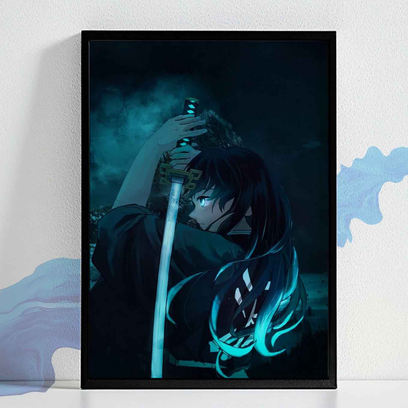 Demon Slayer Muichiro Tokito Mist breathing Poster art framed (13x19 Inches, Plexi Glass, Textured Frame)