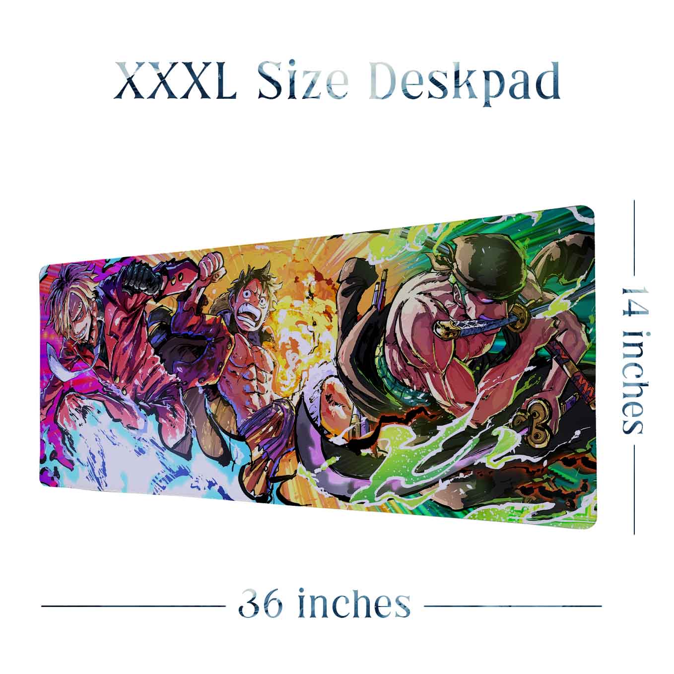 Luffy Zoro Sanji XXXL Deskpad – 36x14 Inches Extra Large Mouse Pad with Non-Slip Rubber base, Stitched Edges, Waterproof Surface – Ideal for Gaming and Office Desk (Copy) (Copy)