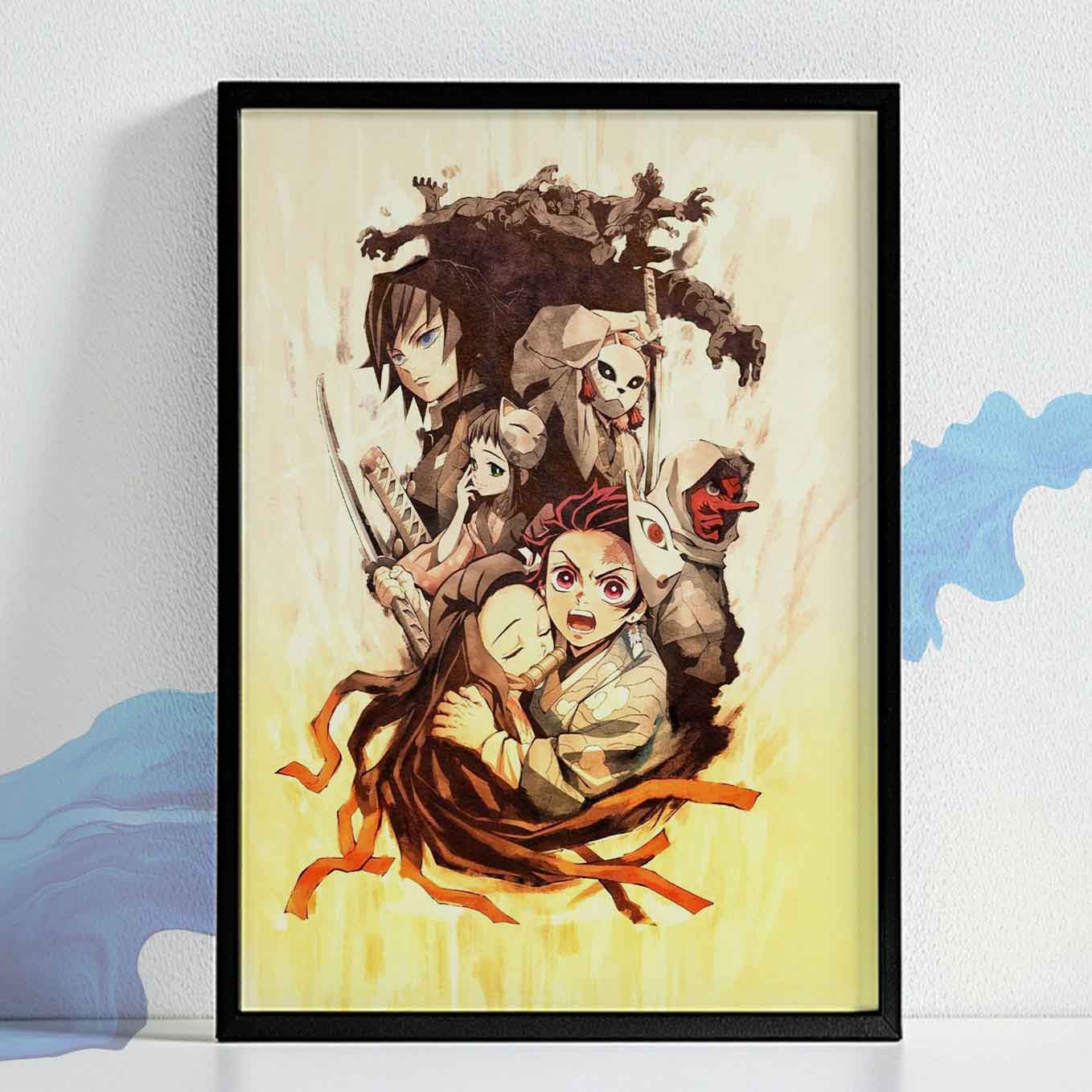 Demon Slayer Season 1 Poster Art Framed (13x19 Inches, Plexi-glass, Textured Frame)