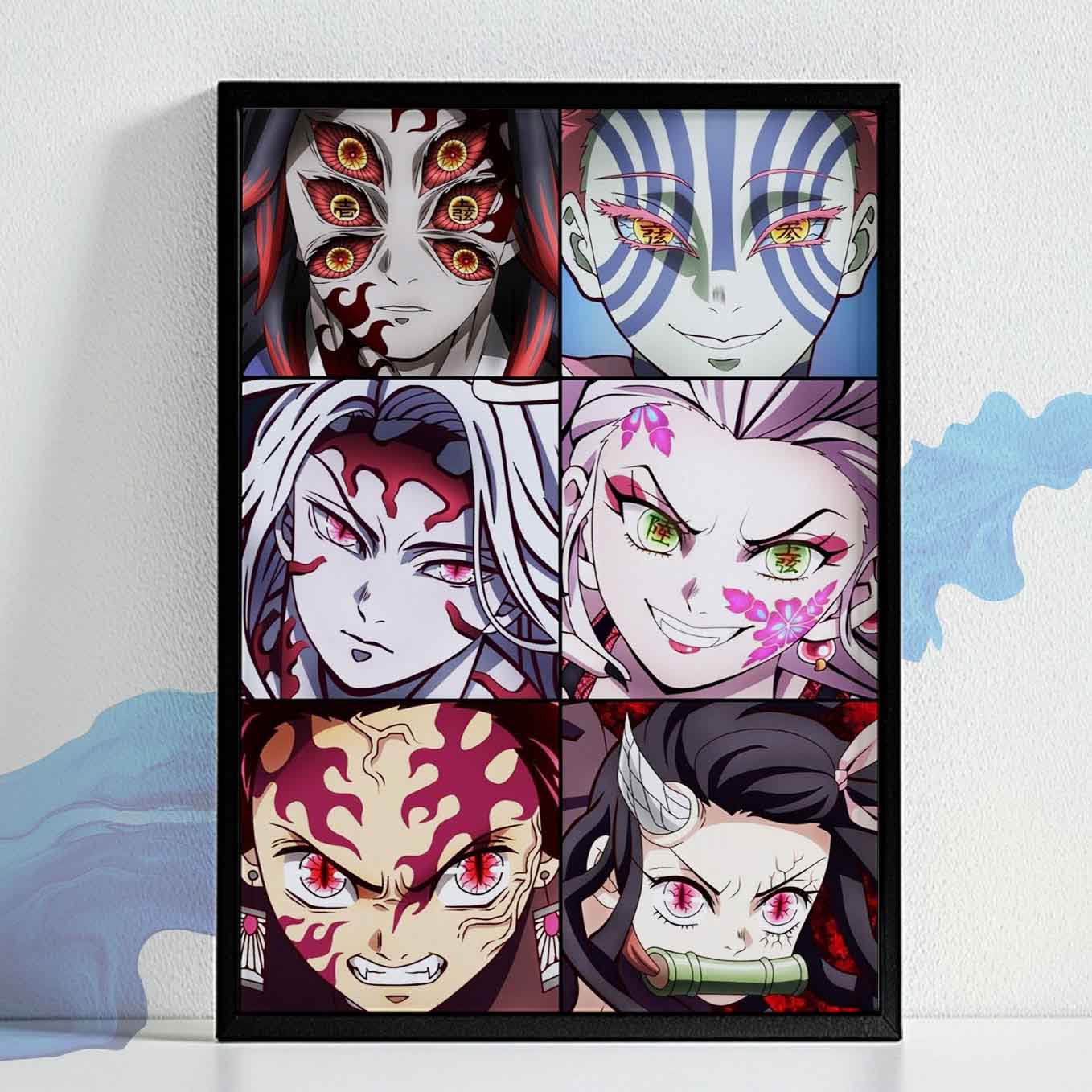 Demon Slayer Upper moon demons Poster anime framed (13x19-Inch, Plexi-Glass, Textured Frame)