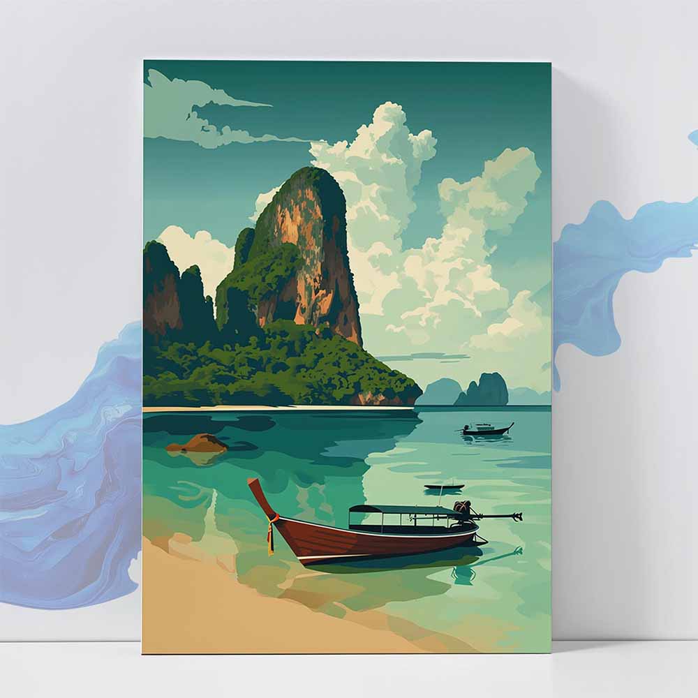 Tropical Beach and Boats Poster - Beach Wall art 370 GSM with Double Side Tape Ready to Stick Wall Decor