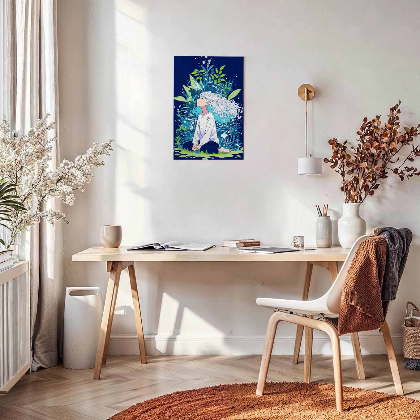 Anime Girl with Nature Fantasy Poster - Wall art 370 GSM with Double Side Tape Ready to Stick Wall Decor