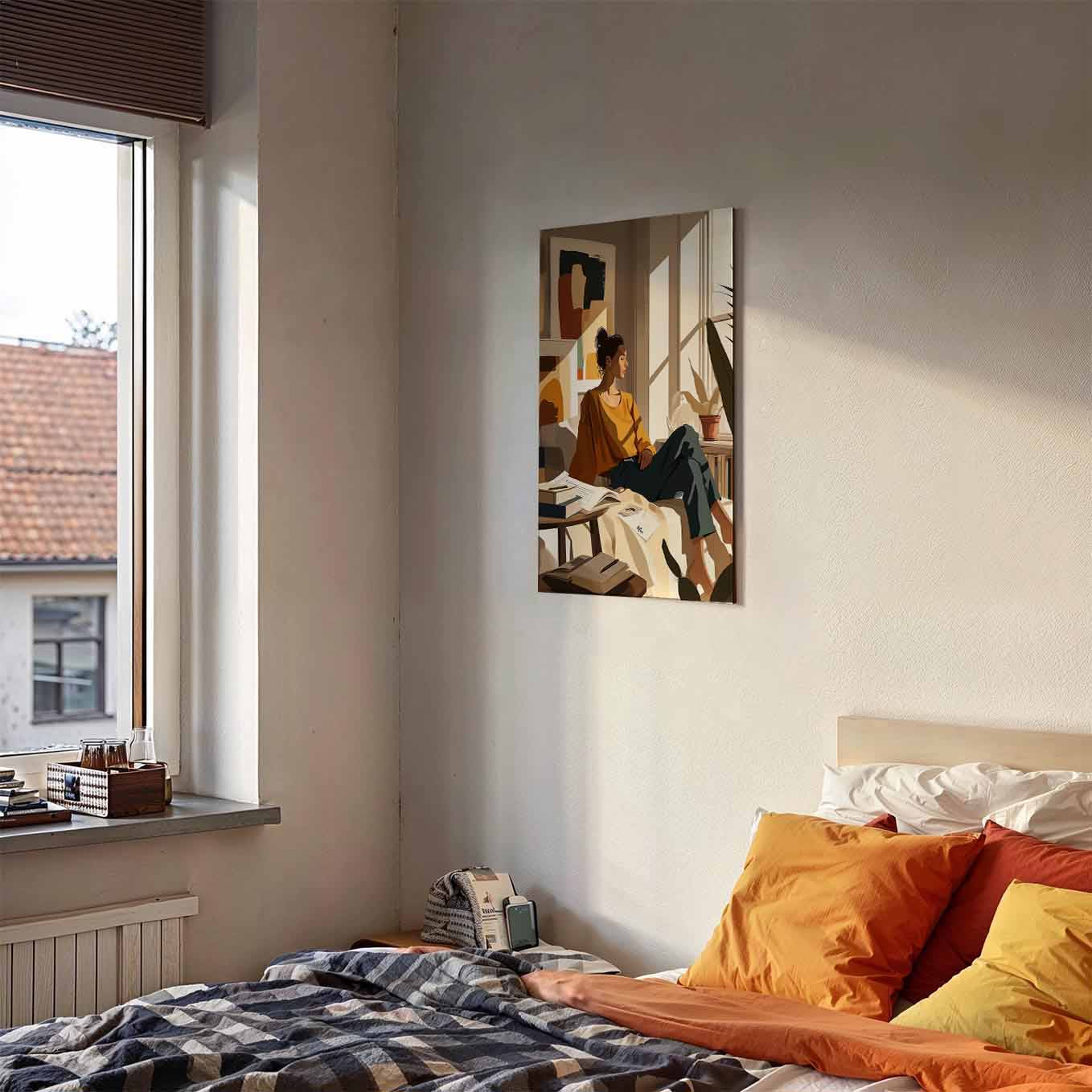 Cozy Reading Girl in Sunlit Room Poster - Wall art 370 GSM with Double Side Tape Ready to Stick Wall Decor