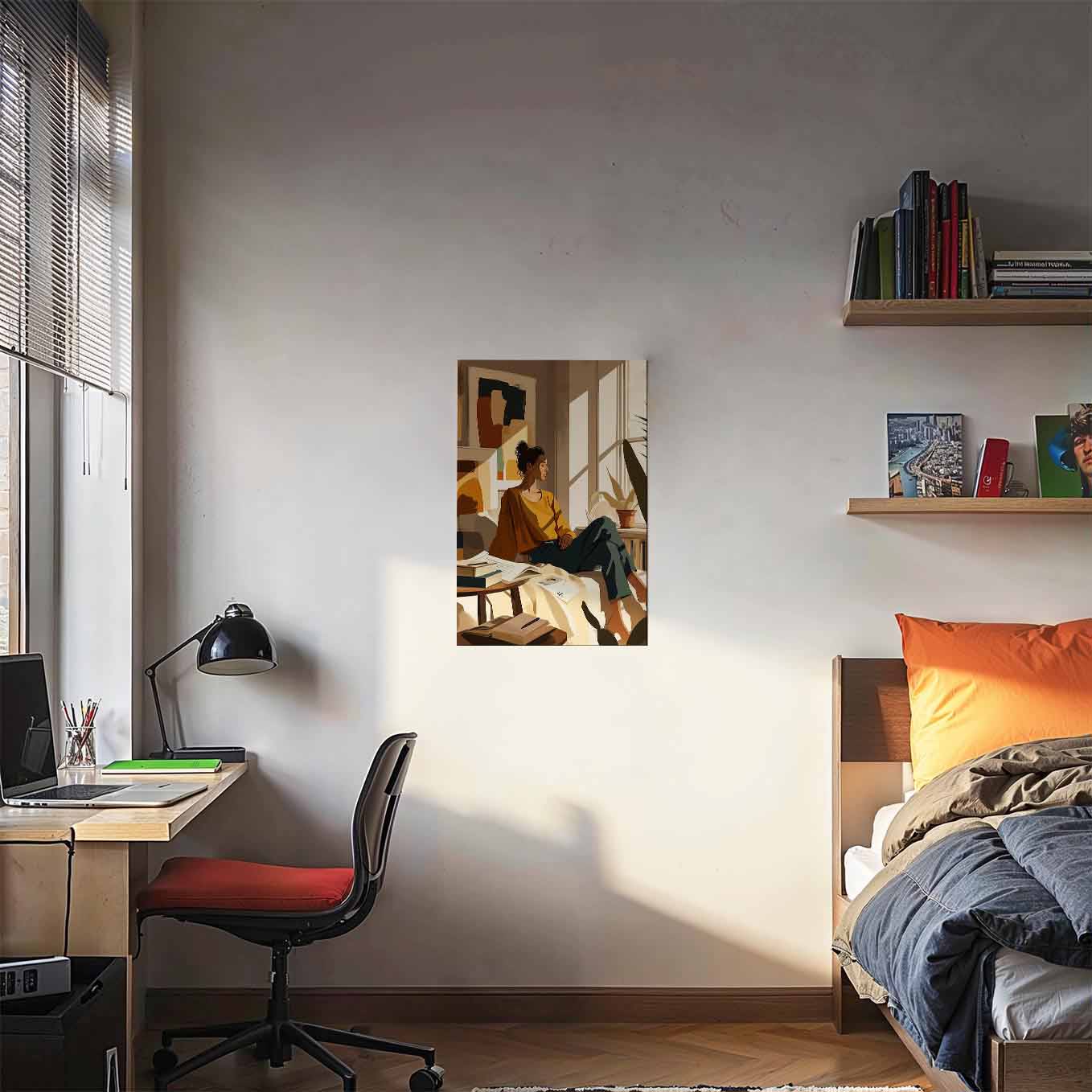 Cozy Reading Girl in Sunlit Room Poster - Wall art 370 GSM with Double Side Tape Ready to Stick Wall Decor