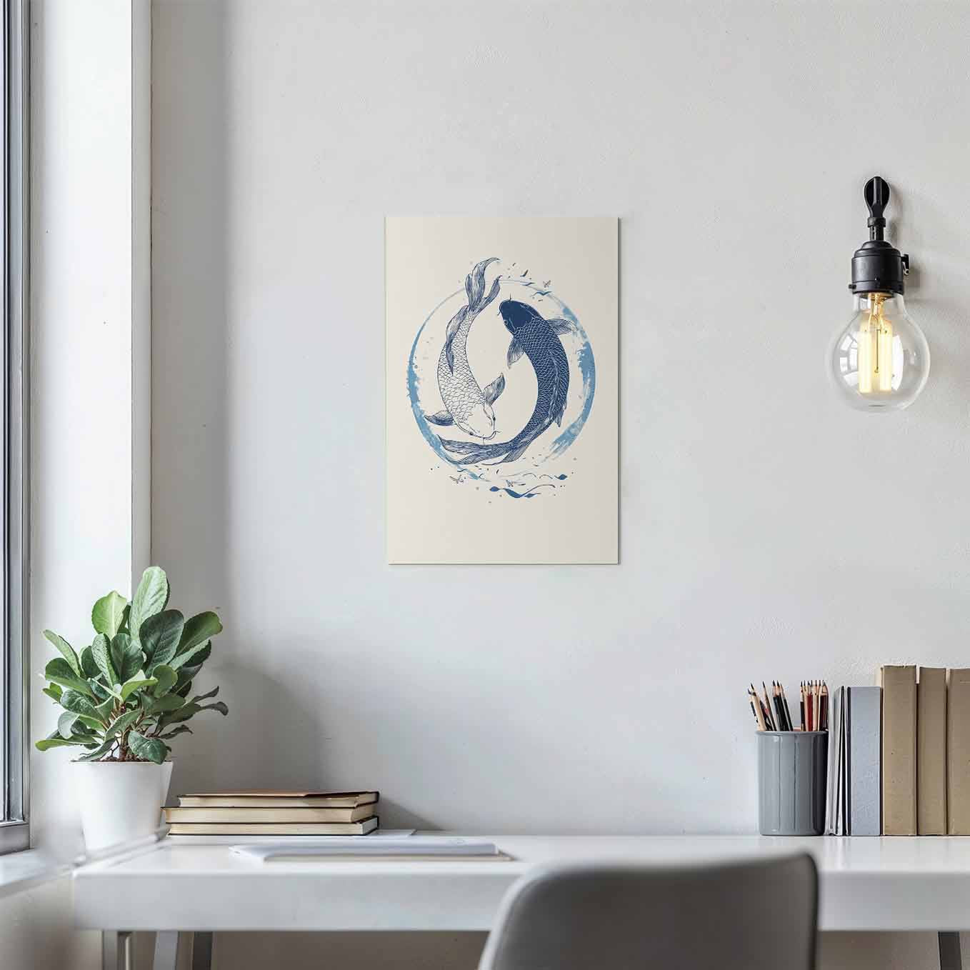 Yin Yang Koi Fish Minimalist Poster - Wall art 370 GSM with Double Side Tape Ready to Stick Wall Decor