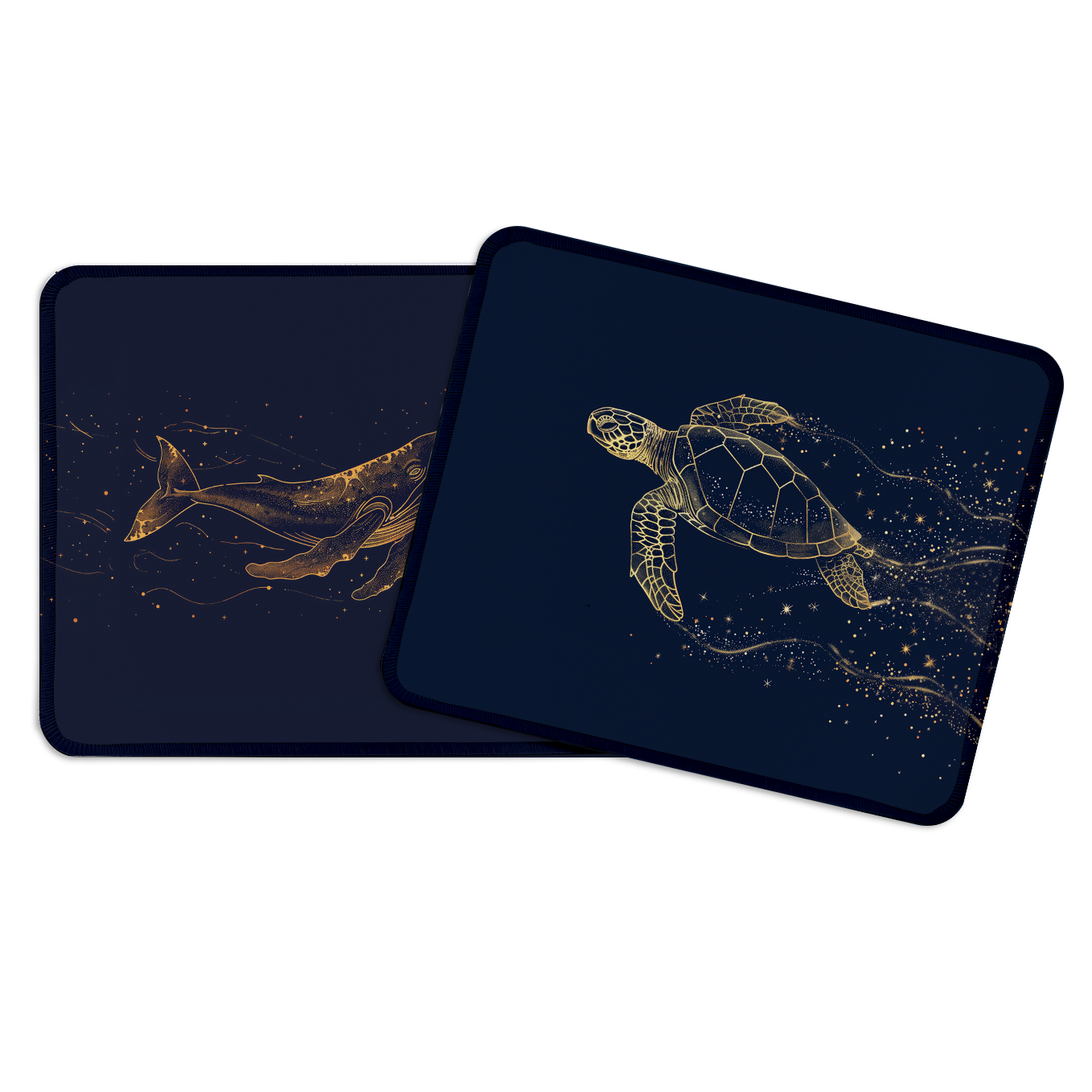 Golden Ocean Art – Set of 2 Stitched Gaming Mouse Pads with Anti-Slip Rubber Base and Waterproof Surface