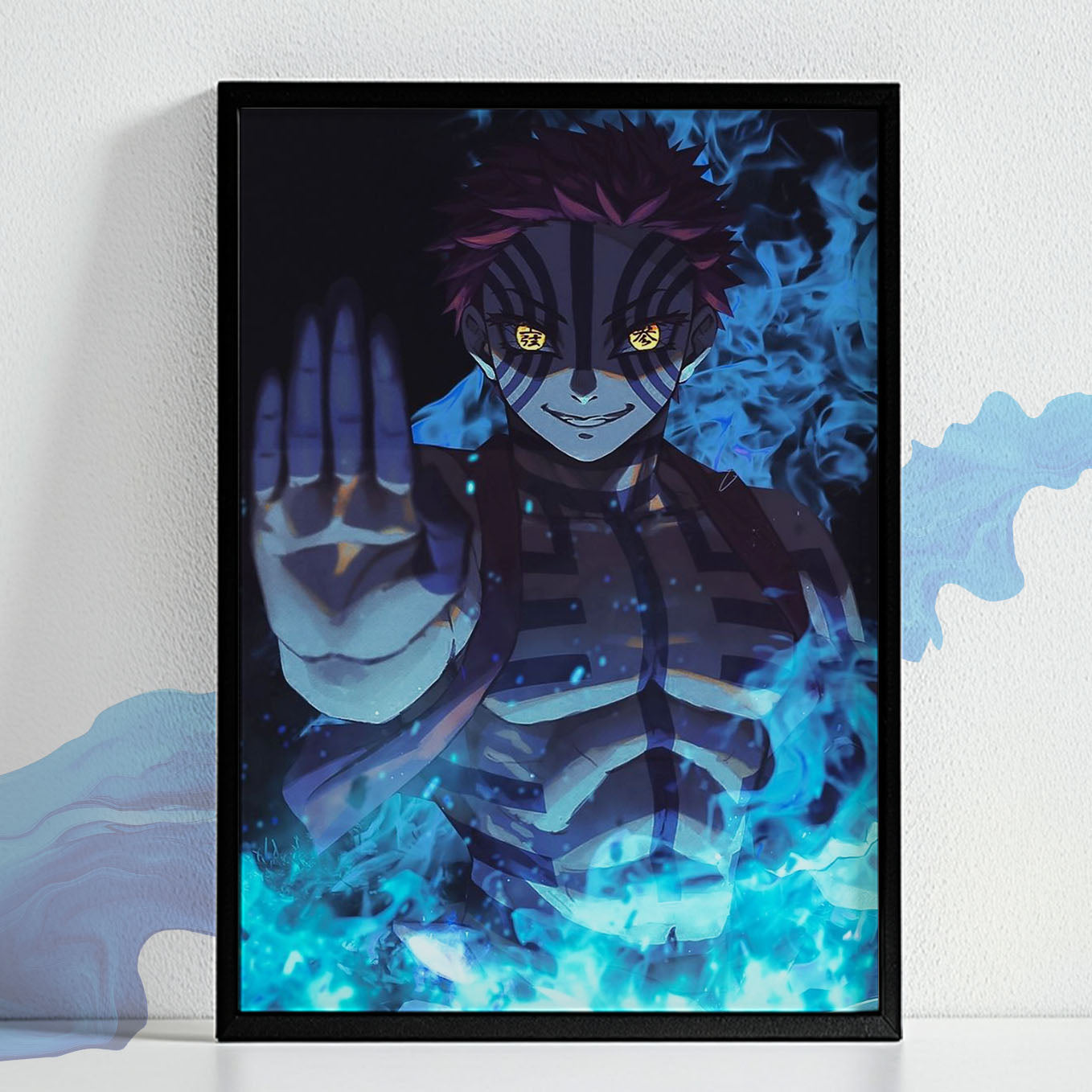 Demon Slayer Akaza Poster art framed (13x19-Inch, Plexi-Glass, Textured Frame)