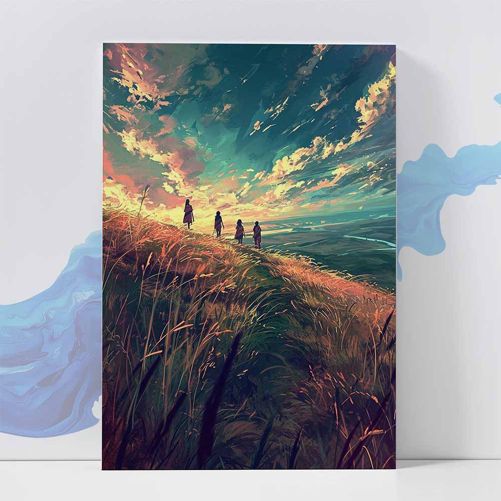 Sunset Horizon Wanderers Poster - Landscape Wall Art 370 GSM with Double Side Tape Ready to Stick Wall Decor