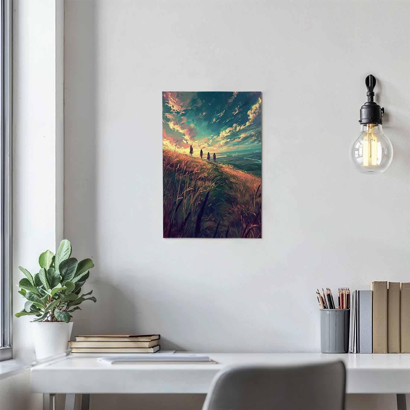 Sunset Horizon Wanderers Poster - Landscape Wall Art 370 GSM with Double Side Tape Ready to Stick Wall Decor