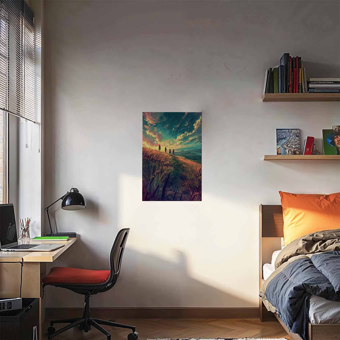Sunset Horizon Wanderers Poster - Landscape Wall Art 370 GSM with Double Side Tape Ready to Stick Wall Decor