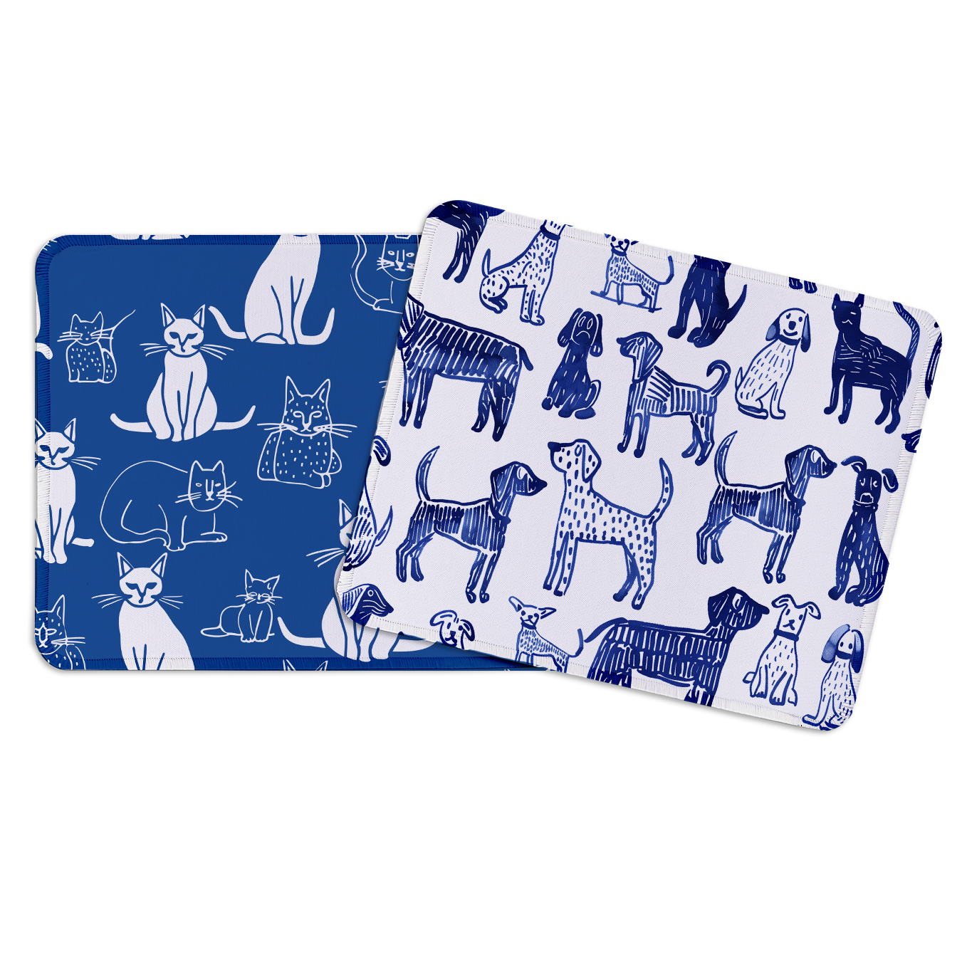 Cats & Dogs – Set of 2 Stitched Gaming Mouse Pads with Anti-Slip Rubber Base and Waterproof Surface
