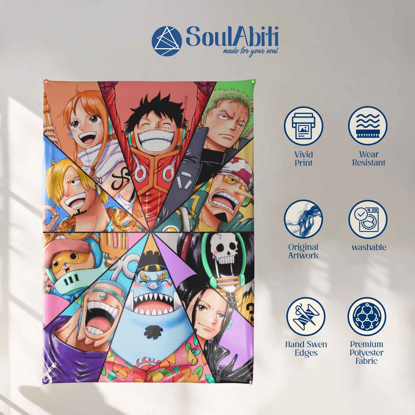 One Piece Anime Tapestry Wall Hanging – Vivid Straw hat pirates Tapestries for Bedroom Living Room (60x42 inch) Premium Polyester Fabric