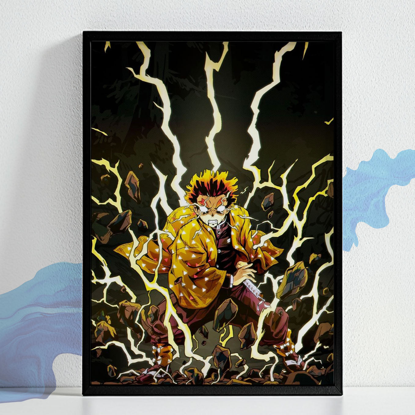 Demon Slayer Zenitsu fan art Poster art framed 13x19-Inch