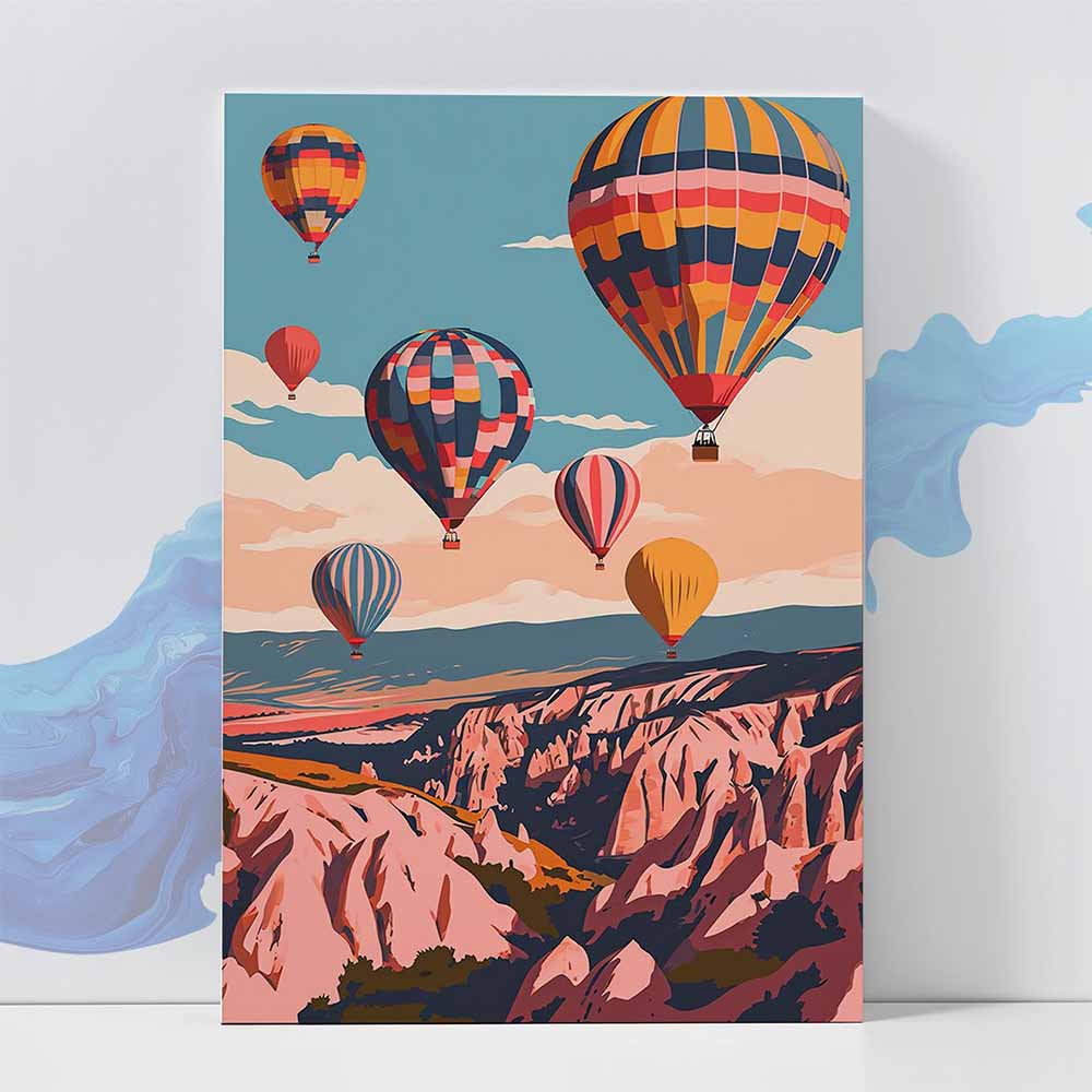 Hot Air Balloons Colorful Canyon Poster - Adventure Wall art 370 GSM with Double Side Tape Ready to Stick Wall Decor